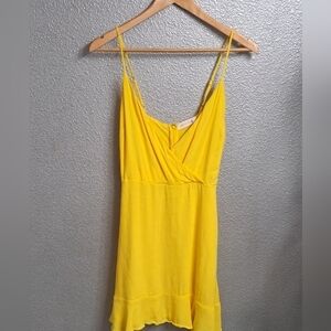 All In Favor Yellow Faux Wrap Mini Dress